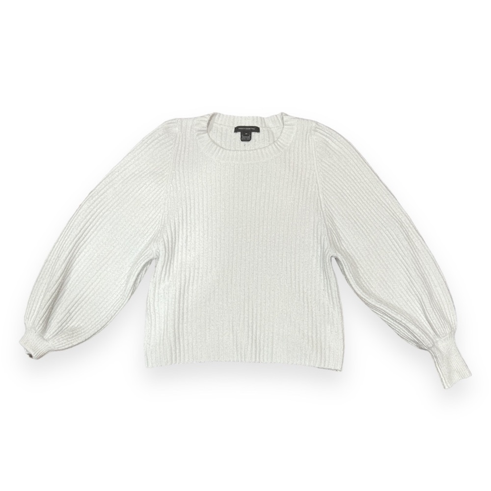 French Connection Womens Pullover Sweater White Crew Neck Ribbed Medium